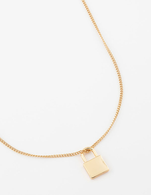 Gold Plated Padlock Short Necklace