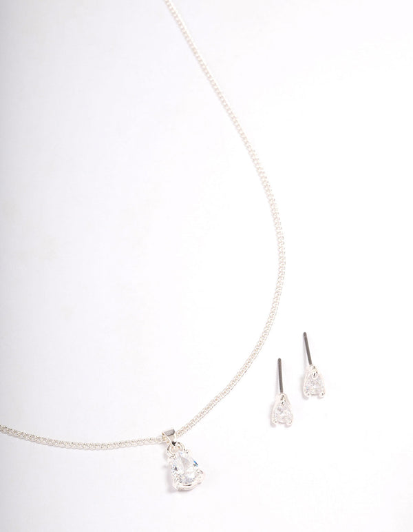 Silver Pear Solitaire Jewellery Set