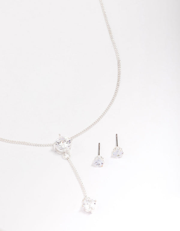 Silver Diamante Y-Shape Jewellery Set
