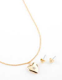 Gold Plated Heart Locket Jewellery Set - link has visual effect only