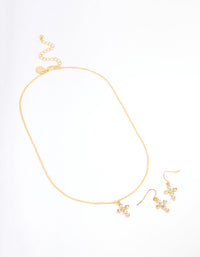 Gold Plated Diamante Cross Jewellery Set - link has visual effect only