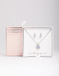 Rhodium Square Halo Jewellery Set - link has visual effect only