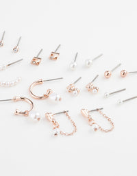 Rose Gold Pearl Mixed Stud & Hoop Earring 12-Pack - link has visual effect only