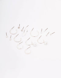 Silver Diamante Pearl Stud & Hoop Earring 8-Pack - link has visual effect only