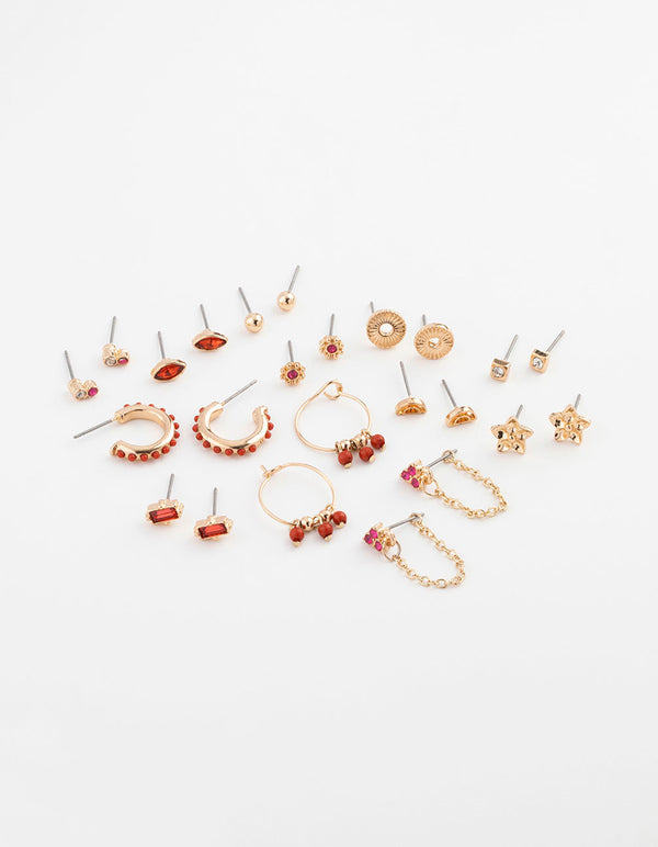 Gold Diamante & Rainbow Flower Earring 12-Pack