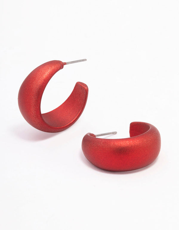Red Pearlised Teardrop Huggie Earrings