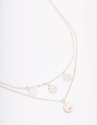 Silver Filigree Flower & Pearl Layer Necklace - link has visual effect only