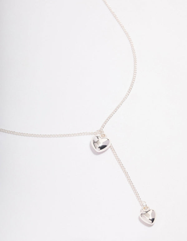 Silver Puffy Heart Drop Necklace