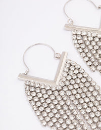 Rhodium Diamante Tassel Cupchain Hoop Earrings - link has visual effect only