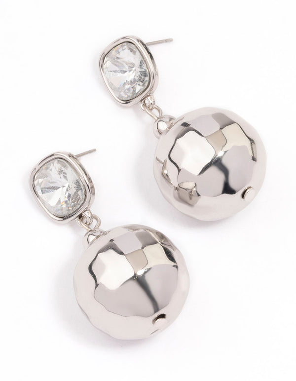 Rhodium Diamante & Disc Ball Drop Earrings
