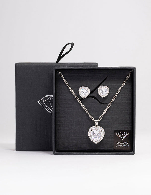 Rhodium Cubic Zirconia Halo Heart Jewellery Set - Lovisa
