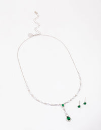 Rhodium Emerald Oval Pear Jewellery Set - link has visual effect only