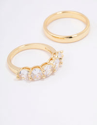 Gold Plated Round Cubic Zirconia Double Band Ring - link has visual effect only