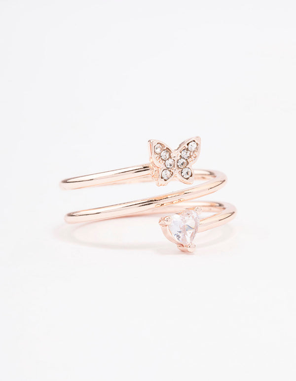 Rose Gold Plated Heart Butterfly Wrapped Ring