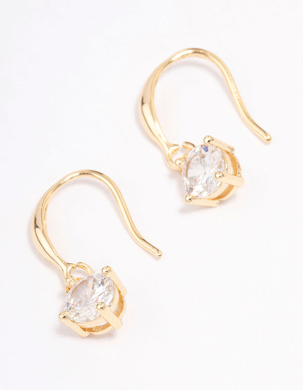 Gold Plated Cubic Zirconia Solitaire Hook Drop Earrings