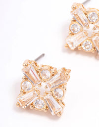 Gold Plated Round & Baguette Stud Earrings - link has visual effect only