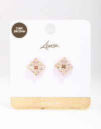 Gold Plated Round & Baguette Stud Earrings - link has visual effect only