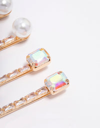 Gold Cubic Zirconia Baguette Pearl Hair Clip - link has visual effect only