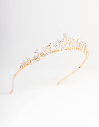 Gold Cubic Zirconia Mixed Marquise Floral Hair Crown - link has visual effect only
