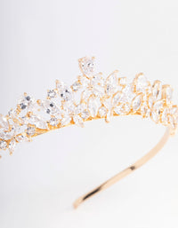 Gold Cubic Zirconia Mixed Marquise Floral Hair Crown - link has visual effect only