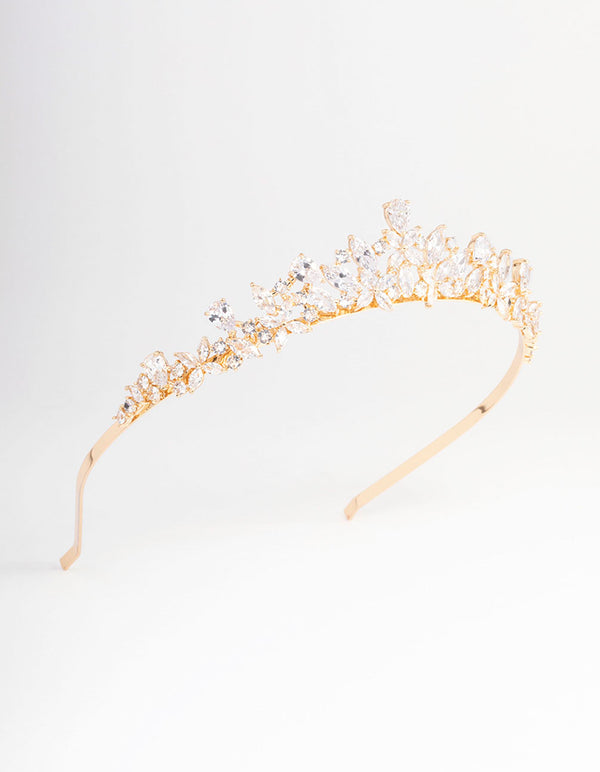 Gold Cubic Zirconia Mixed Marquise Floral Hair Crown