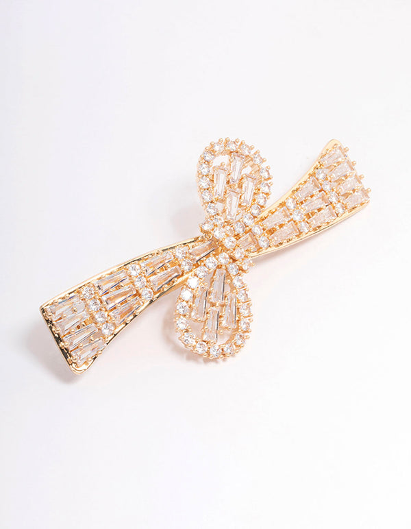 Gold Cubic Zirconia Bow Wave Hair Clip