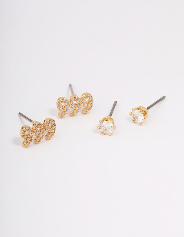 Gold Plated Cubic Zirconia Angel Number 999 Stud Earring Pack