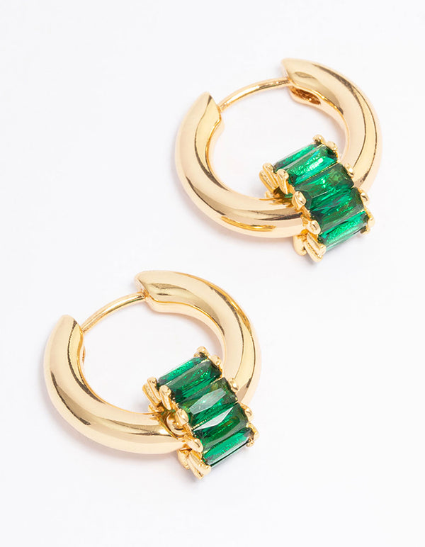 Gold Plated Emerald Hoop Earrings