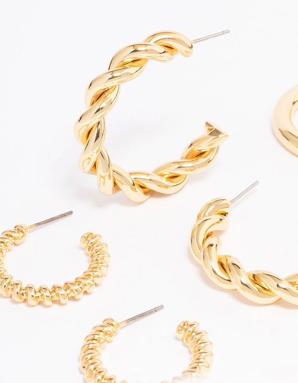 Gold Plated Textured Hoop Earring 3-Pack - Lovisa