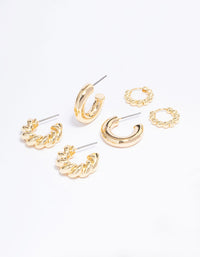 Gold Plated Small Textured Hoop Earring 3-Pack - link has visual effect only