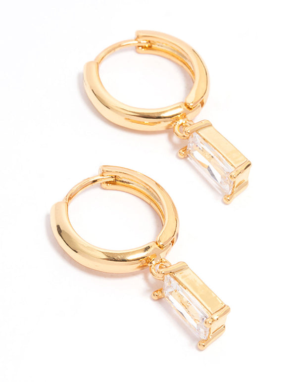 Gold Plated Cubic Zirconia Drop Hoop Earrings