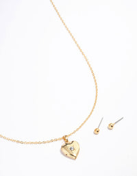 Gold Plated Heart Locket Necklace & Earrings Set - link has visual effect only