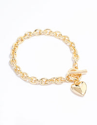 Gold Plated Heart FOB Bracelet - link has visual effect only