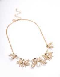Antique Gold Bee Pearl & Diamante Short Necklace - link has visual effect only