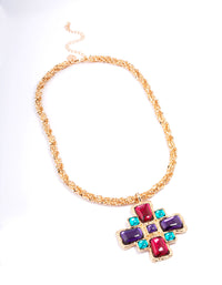 Gold Gemstone Cross Pendant Necklace - link has visual effect only