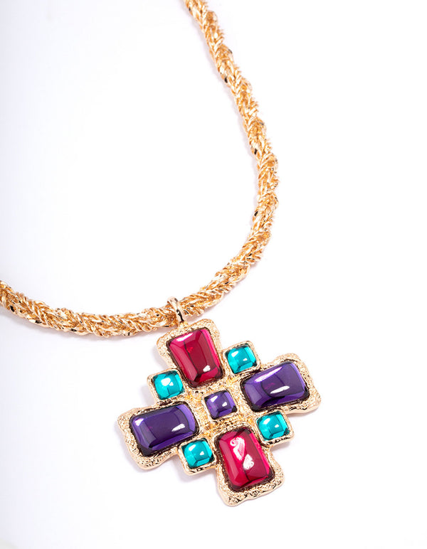 Gold Gemstone Cross Pendant Necklace