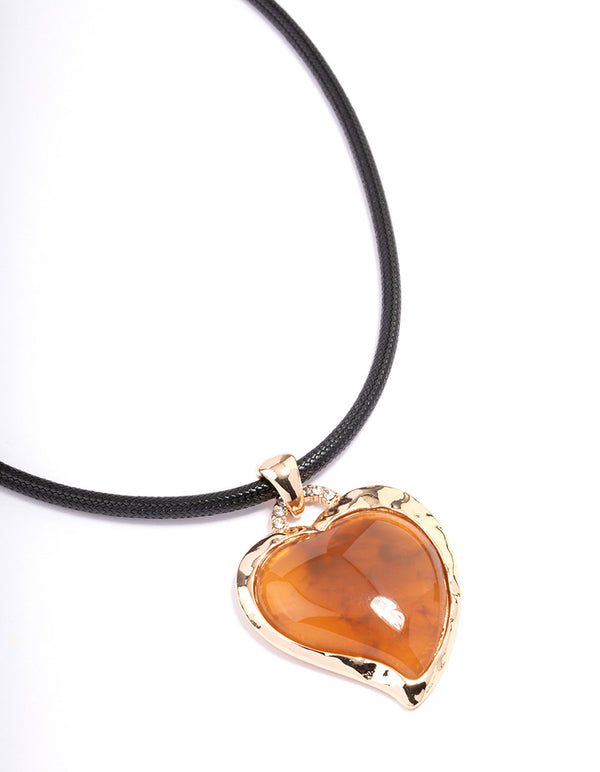 Gold Cord Textured Puffy Heart Pendant Necklace
