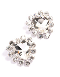 Rhodium Multi Diamante Heart Stud Earrings - link has visual effect only