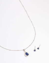 Rhodium Cubic Zirconia Sapphire Earring & Necklace Set - link has visual effect only