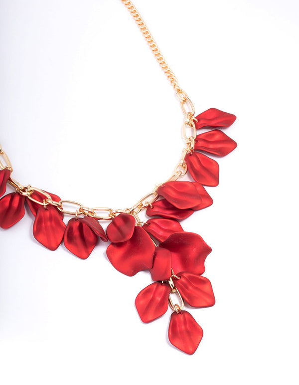 Red Short Iridescent Petal Necklace