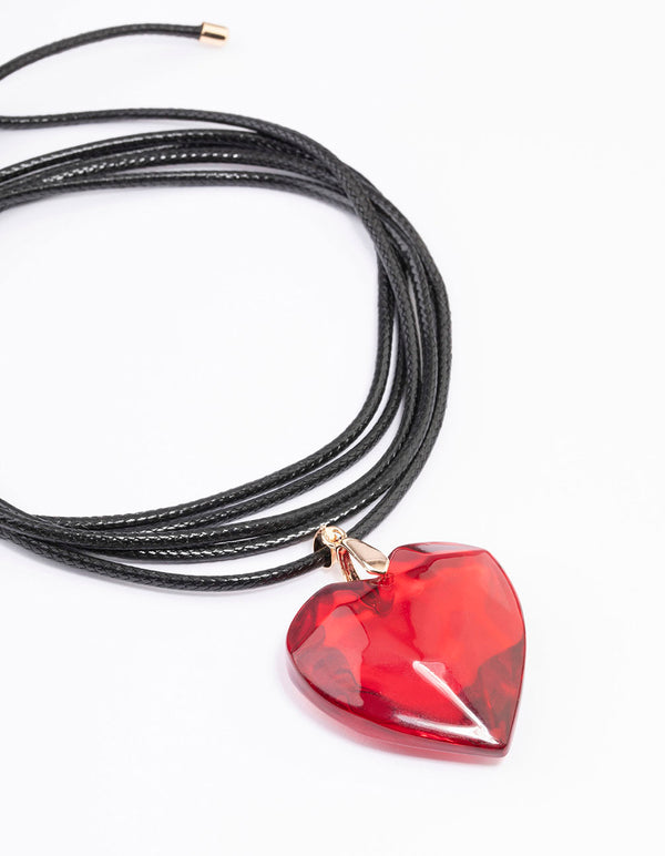 Red Heart Cord Choker Necklace - Lovisa