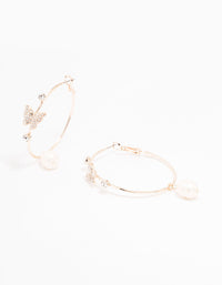 Rose Gold Butterfly & Pearl Medium Hoop Earrings - link has visual effect only