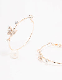 Rose Gold Butterfly & Pearl Medium Hoop Earrings - link has visual effect only