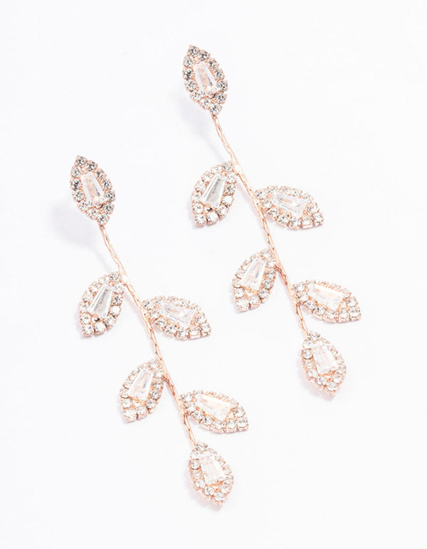 Rose Gold Diamante Leaf Drop Earrings
