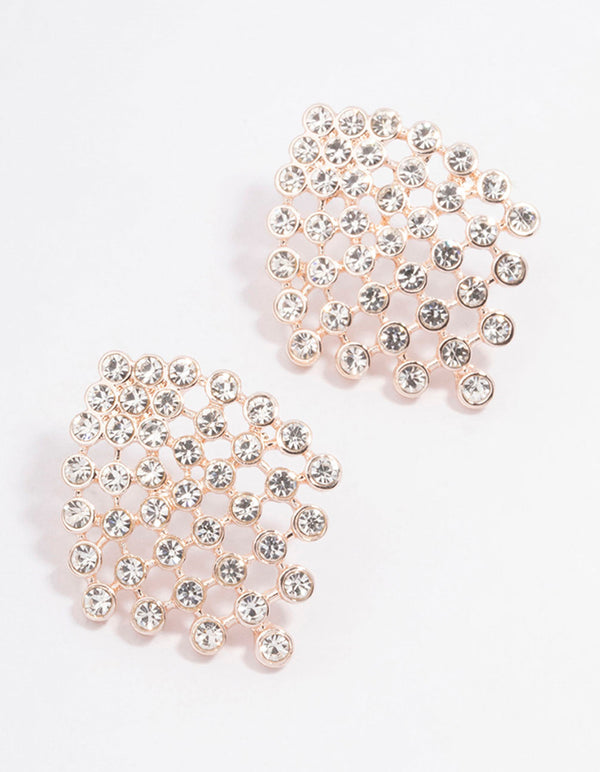 Rose Gold Round Diamante Stud Earrings