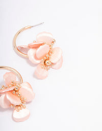 Gold Smooth Hoop Flower Huggie Earrings - link has visual effect only