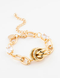 Gold Plated Cubic Zirconia Knotted Chain Bracelet - link has visual effect only