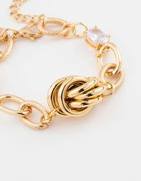 Gold Plated Cubic Zirconia Knotted Chain Bracelet - link has visual effect only