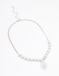 Rhodium Floral Statement Cubic Zirconia Necklace - link has visual effect only