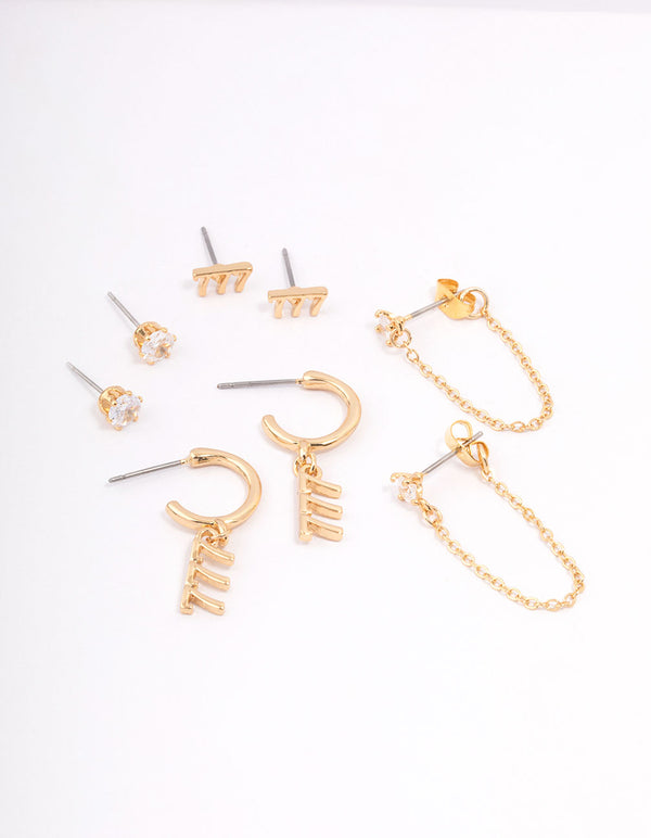 Gold Plated 777 Angel Number Earring Pack